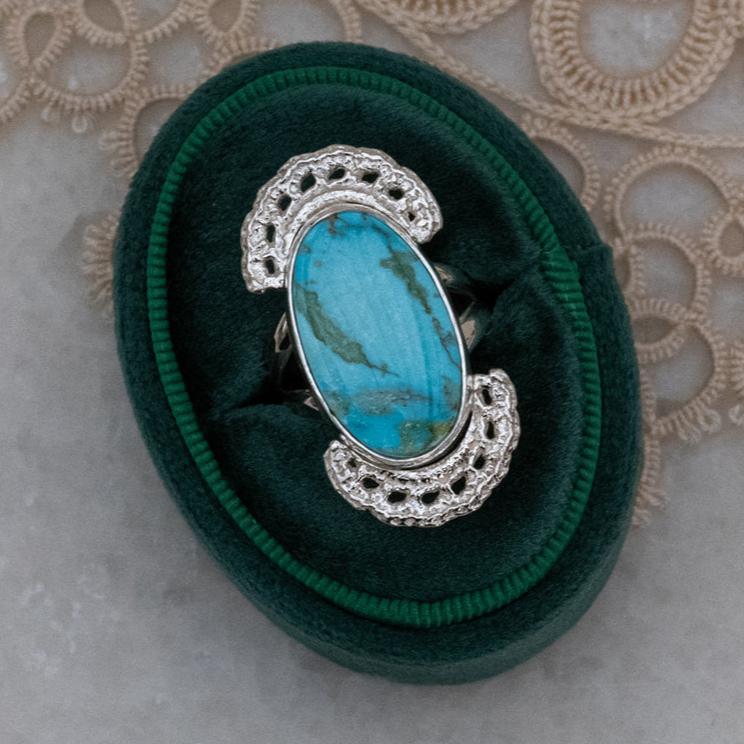 Turquoise Lace Halo Cocktail Ring