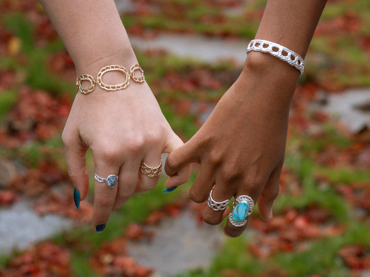 Turquoise Lace Halo Cocktail Ring