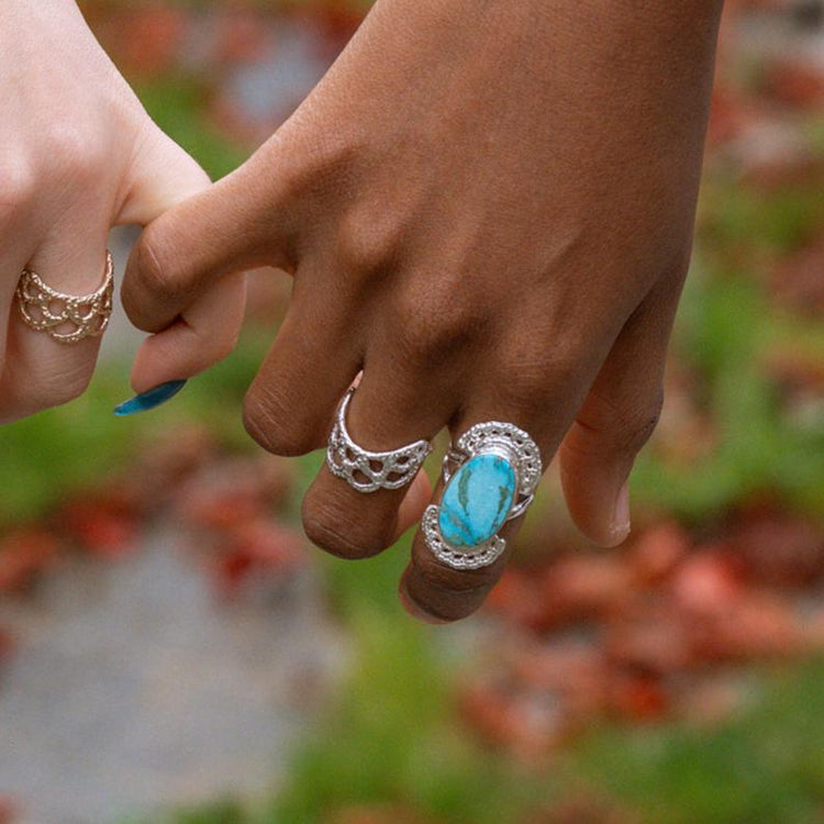 Turquoise Lace Halo Cocktail Ring