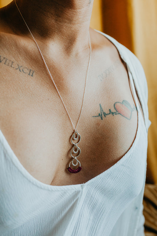 Athra Necklace // Three Tier Drop Metal & Lace Necklace
